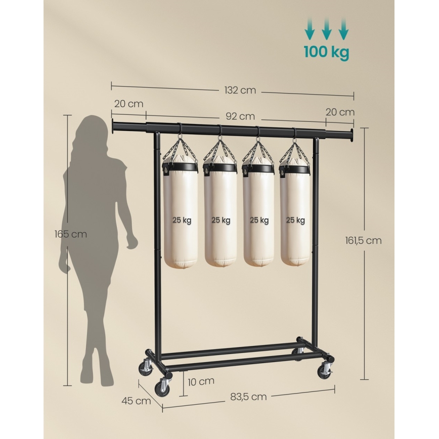 Siirrettävä seisova naulakko LINEA, musta