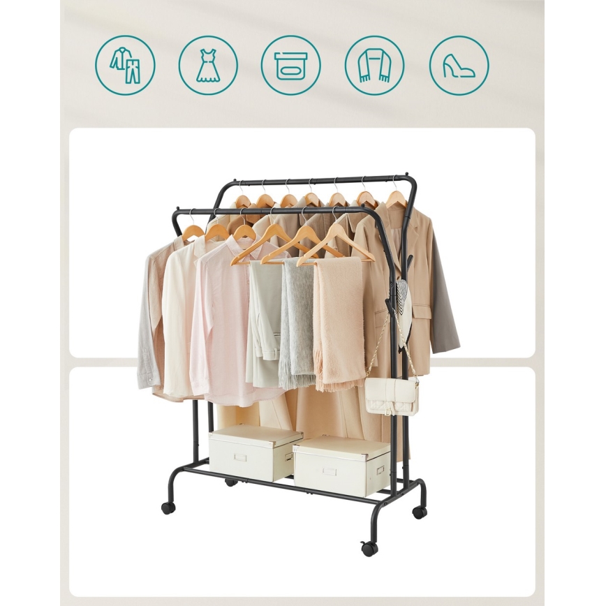 Siirrettävä seisova naulakko LINEA, musta