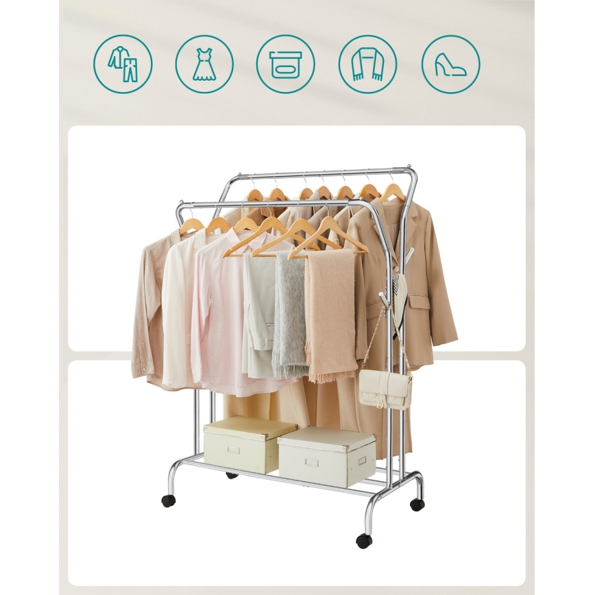 Siirrettävä vaateripustin LINEA, hopeanvärinen