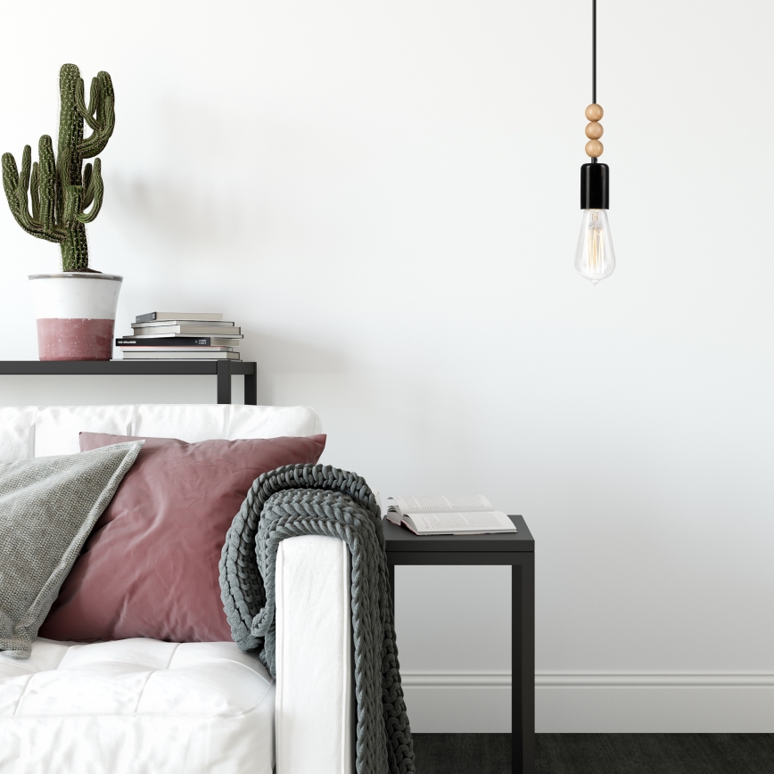 Riippuvalaisin SIMON johdolla 1xE27/60W/230V musta/pyökki