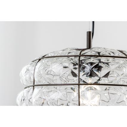 SIRU - Kattokruunu johdossa TERRA 1xE27/60W/230V musta/läpinäkyvä Venetsialaista lasia