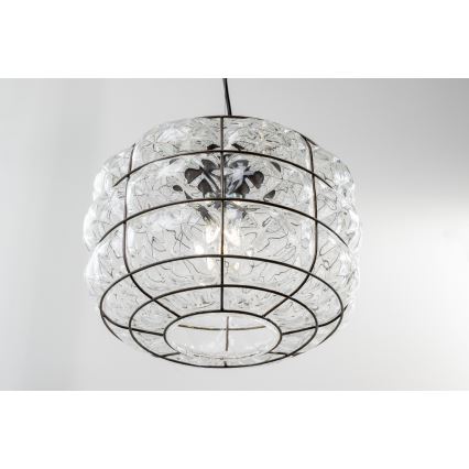 SIRU - Kattokruunu johdossa TERRA 1xE27/60W/230V musta/läpinäkyvä Venetsialaista lasia