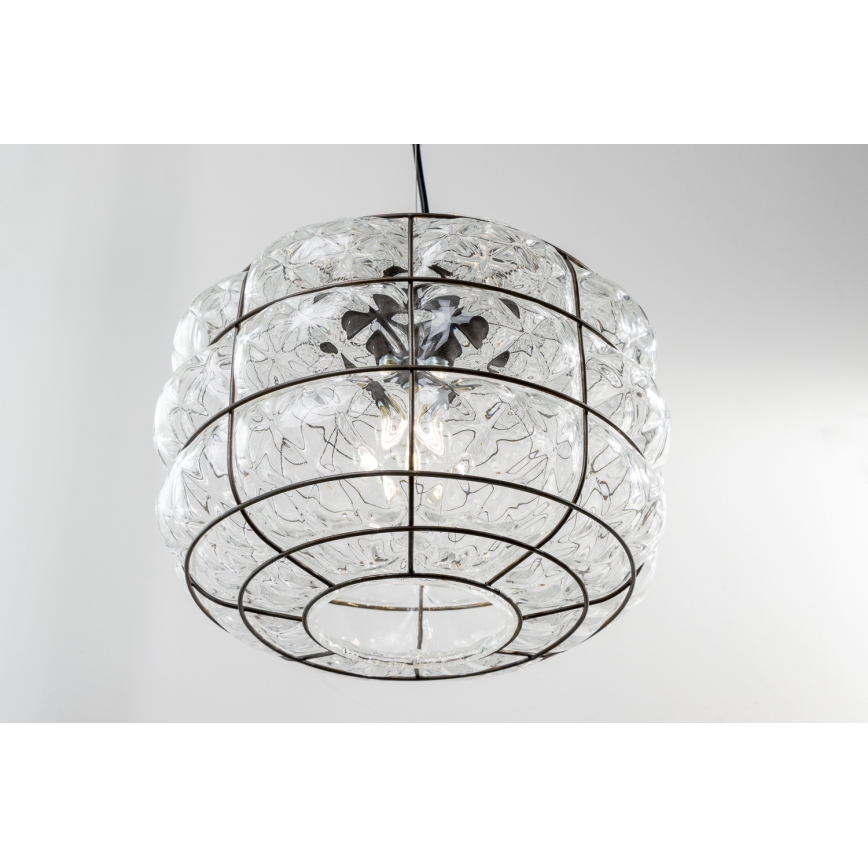 SIRU - Kattokruunu johdossa TERRA 1xE27/60W/230V musta/läpinäkyvä Venetsialaista lasia