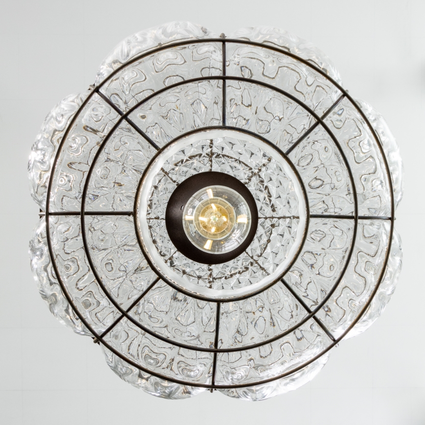 SIRU - Kattokruunu johdossa TERRA 1xE27/60W/230V musta/läpinäkyvä Venetsialaista lasia