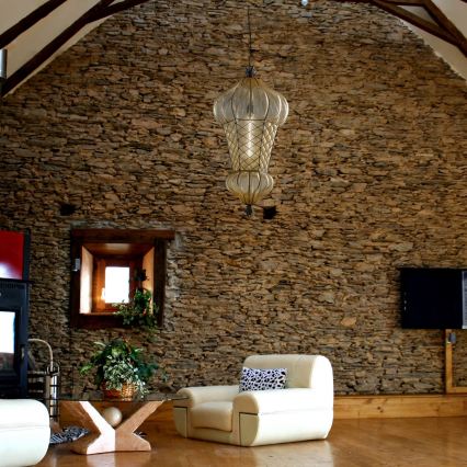 SIRU - Kattokruunu ketjussa BABÀ 1xE27/60W/230V halkaisija 30 cm beige/ruskea Venetsialaista lasia