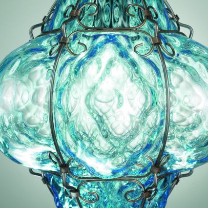 SIRU- Kattokruunu ketjussa CLASSIC 1xE27/60W/230V halkaisija 30 cm sininen/musta Venetsialaista lasia