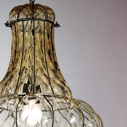 SIRU - Kattokruunu ketjussa DOGE 1xE27/60W/230V halkaisija 30 cm beige/musta Venetsialaista lasia