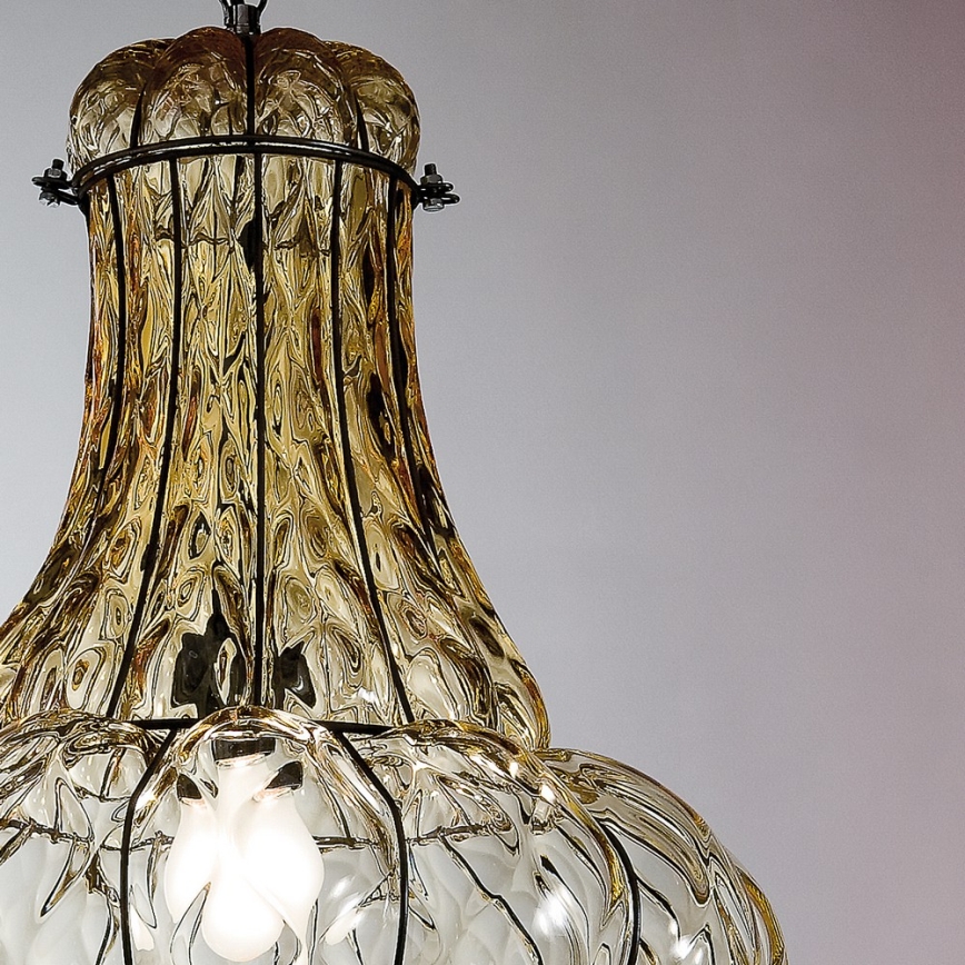 SIRU - Kattokruunu ketjussa DOGE 1xE27/60W/230V halkaisija 30 cm beige/musta Venetsialaista lasia