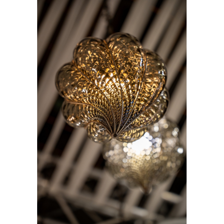 SIRU - Kattokruunu ketjussa GOCCIA 1xE27/60W/230V halkaisija 25 cm beige/ruskea Venetsialaista lasia