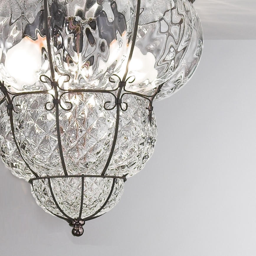 SIRU - Kattovalo CLASSIC 3xE14/40W/230V halkaisija 25 cm läpinäkyvä/musta Venetsialaista lasia