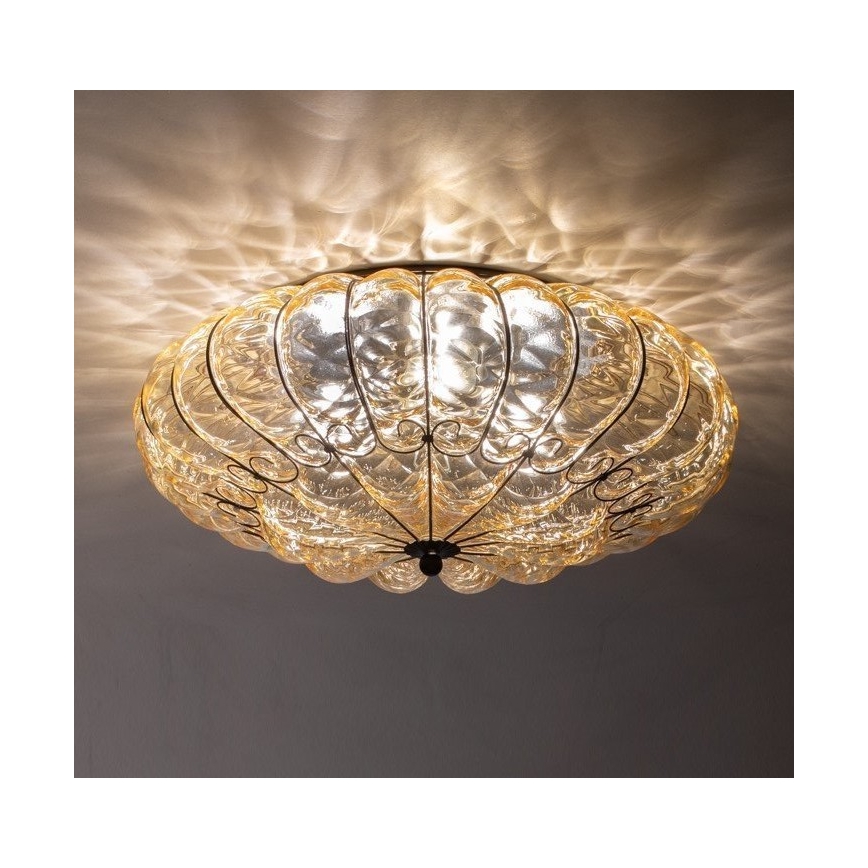 SIRU - Kattovalo SOLE 3xE14/40W/230V halkaisija 31 cm beige/mattakromi Venetsialaista lasia