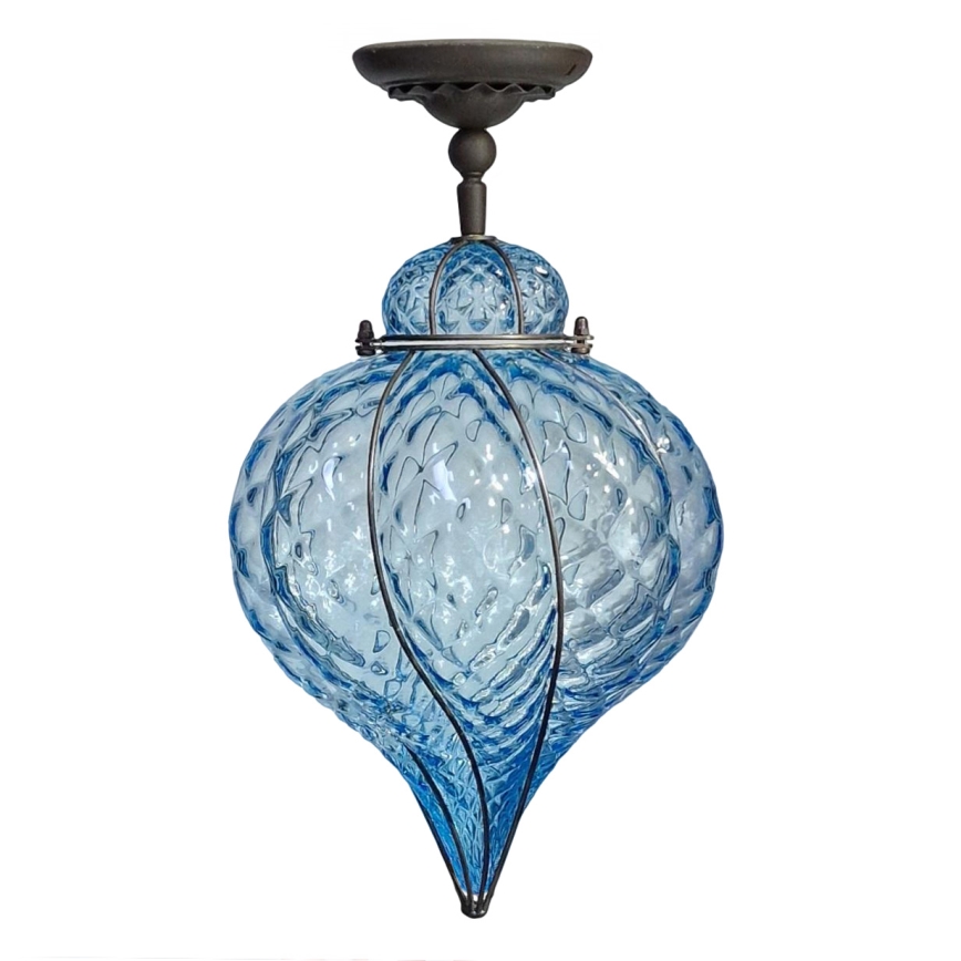 SIRU - Kiinteä kattokruunu GOCCIA 1xE27/60W/230V halkaisija 25 cm sininen/ruskea Venetsialaista lasia