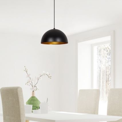 SIVANI-riippuvalaisin vaijerilla 1xE27/40W/230V, halkaisija 30 cm, musta/kupari