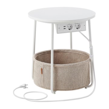 Sivupöytä integroiduilla pistorasioilla ja USB-porteilla NOIRA 45 cm beige/valkoinen