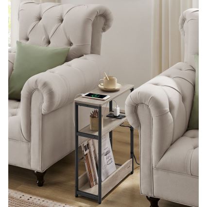 Sivupöytä ROD, sisäänrakennetulla pistorasialla ja USB-porteilla, ruskea/musta