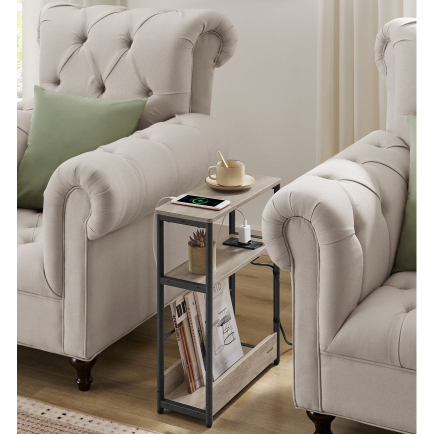 Sivupöytä ROD, sisäänrakennetulla pistorasialla ja USB-porteilla, ruskea/musta