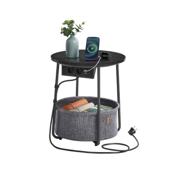 Sivupöytä sisäänrakennetuilla laatikoilla ja USB-porteilla NOIRA 45 cm harmaa/musta
