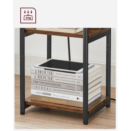 Sivupöytä sisäänrakennetuilla pistorasioilla ja USB-porteilla ROD ruskea/musta