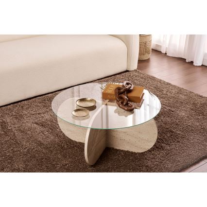 Sohvapöytä BUBBLE, halkaisija 75 cm, beige/läpinäkyvä