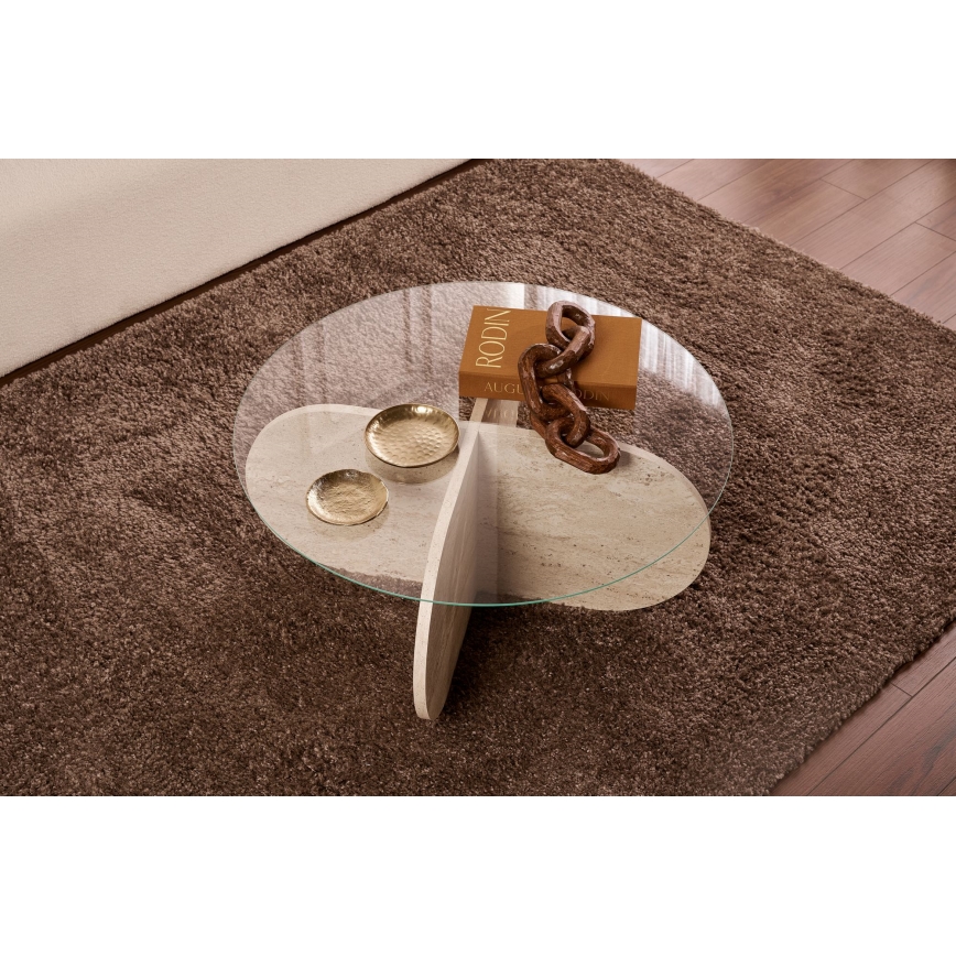 Sohvapöytä BUBBLE, halkaisija 75 cm, beige/läpinäkyvä