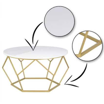 Sohvapöytä DIAMOND 40x70 cm kulta/valkoinen