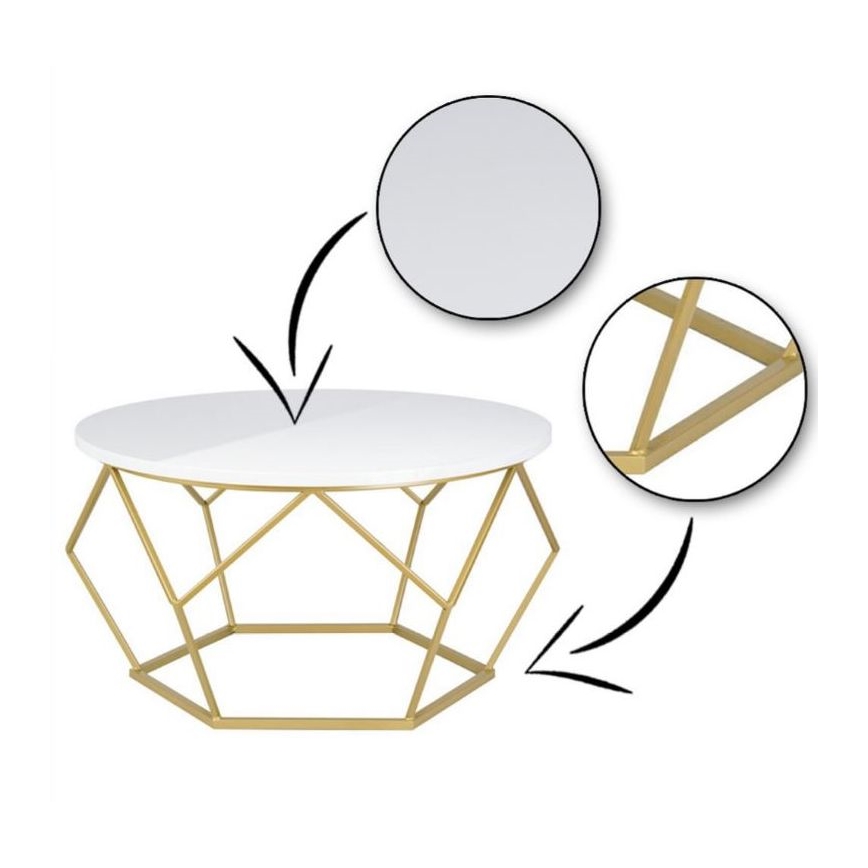 Sohvapöytä DIAMOND 40x70 cm kulta/valkoinen