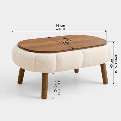 Sohvapöytä FELPO 68x98 cm kerma/pähkinä