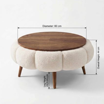 Sohvapöytä FELPO Ø 60 cm kerma/pähkinä