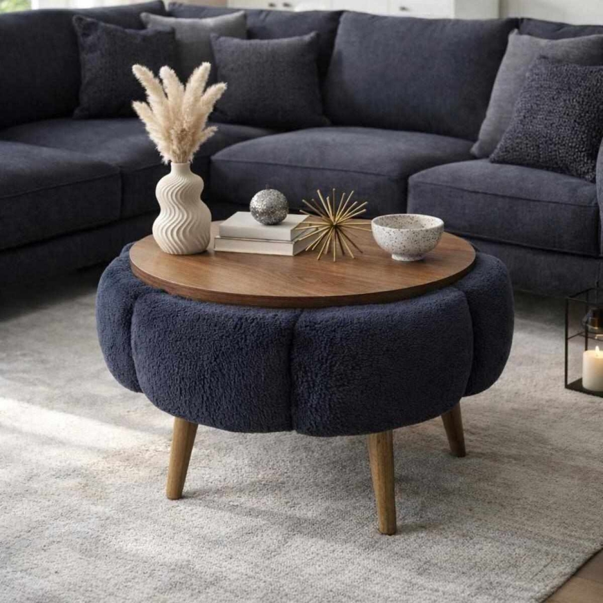 Sohvapöytä FELPO, Ø 60 cm, sininen/pähkinä