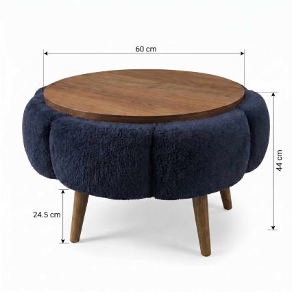 Sohvapöytä FELPO, Ø 60 cm, sininen/pähkinä