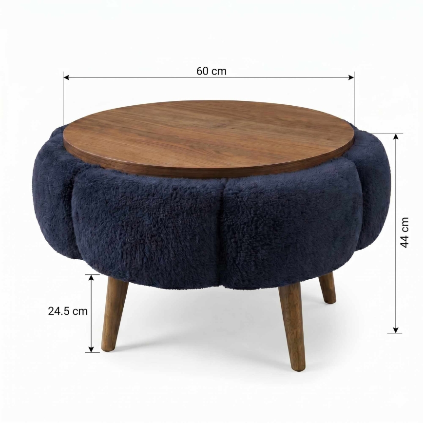 Sohvapöytä FELPO, Ø 60 cm, sininen/pähkinä