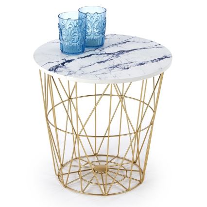Sohvapöytä HARISSA 41x42 cm kulta/valkoinen marmorinen sisustus