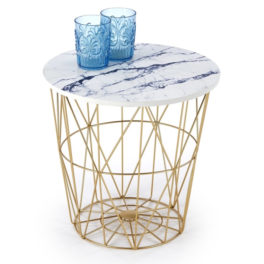 Sohvapöytä HARISSA 41x42 cm kulta/valkoinen marmorinen sisustus