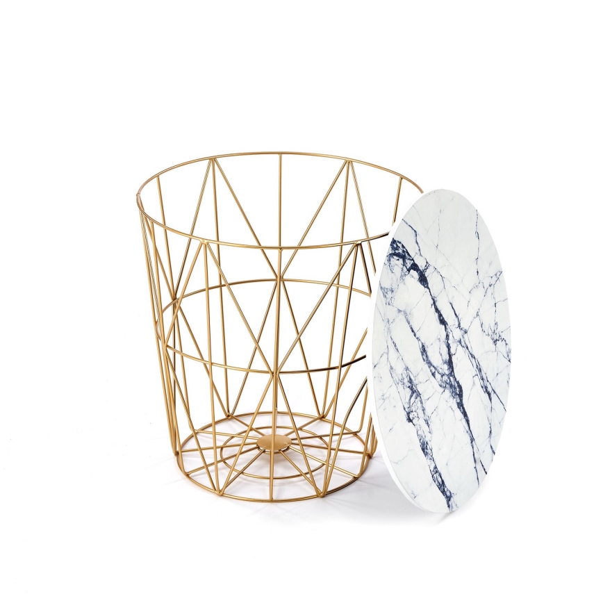 Sohvapöytä HARISSA 41x42 cm kulta/valkoinen marmorinen sisustus