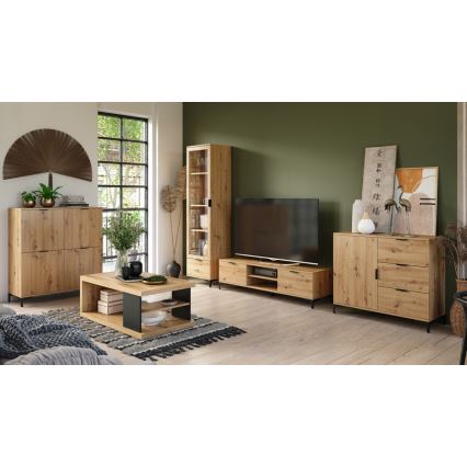 Sohvapöytä hyllyllä ja säilytystilalla LORA artisan-tammi/musta