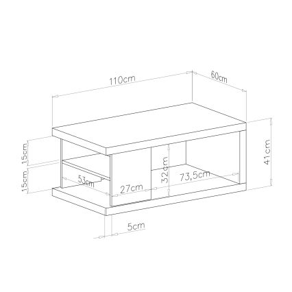 Sohvapöytä hyllyllä ja säilytystilalla LORA artisan-tammi/musta