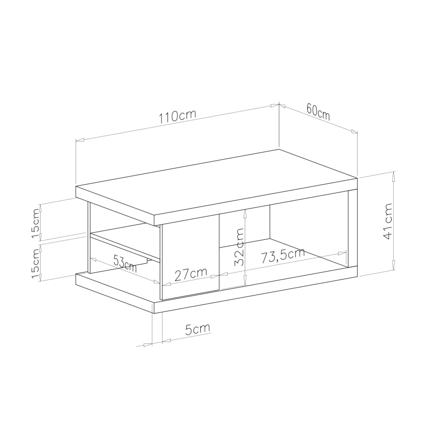 Sohvapöytä hyllyllä ja säilytystilalla LORA artisan-tammi/musta