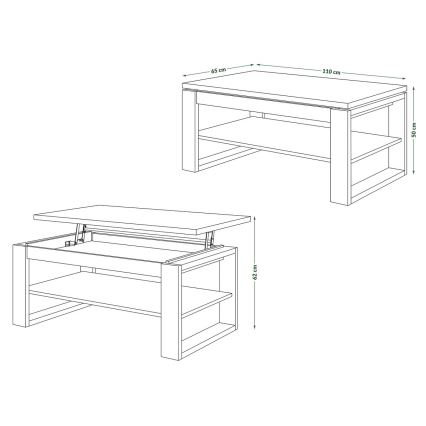 Sohvapöytä nostettavalla kannella ja hyllyllä NEA craft-tammi/musta
