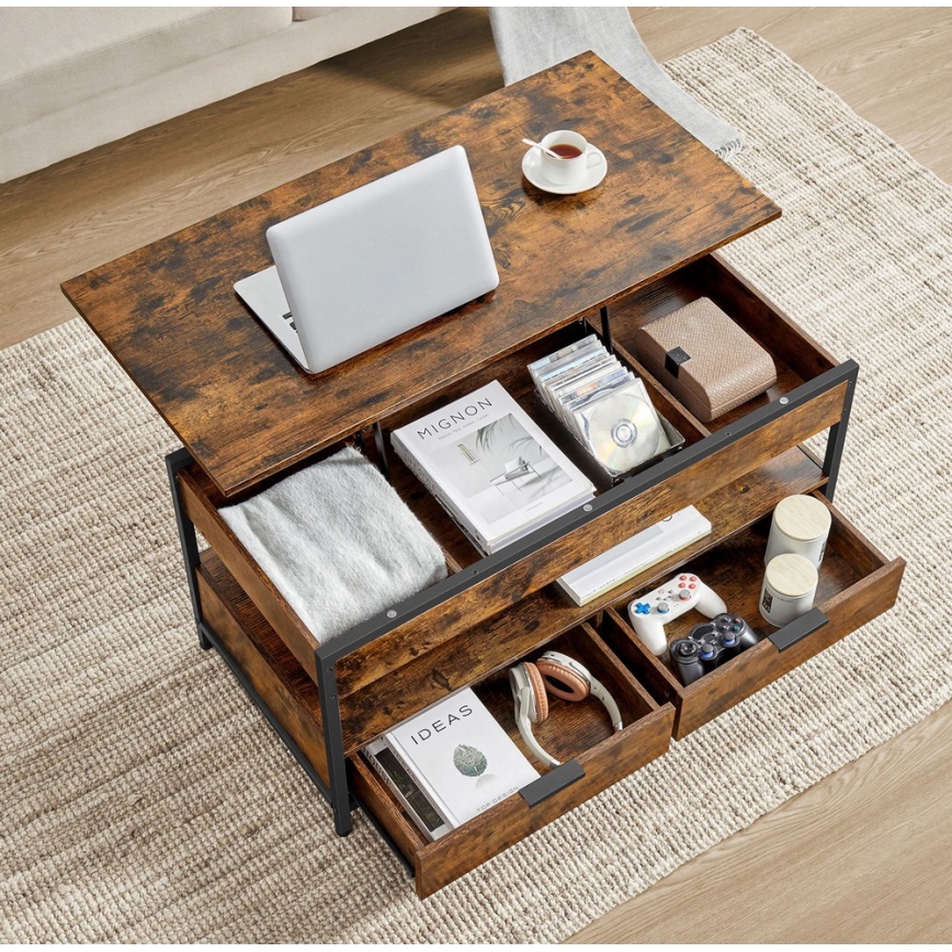 Sohvapöytä NYRO nostettavalla pöytälevyllä ruskea/musta