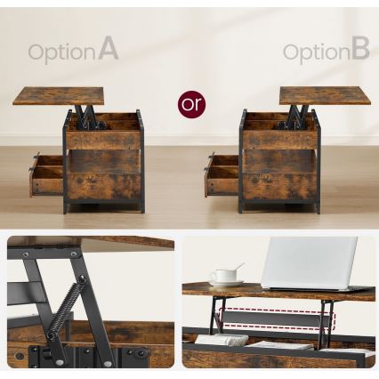 Sohvapöytä NYRO nostettavalla pöytälevyllä ruskea/musta