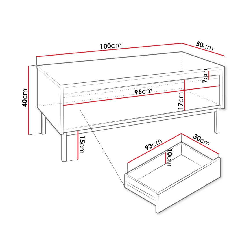 Sohvapöytä OZMI 40x100 cm, musta