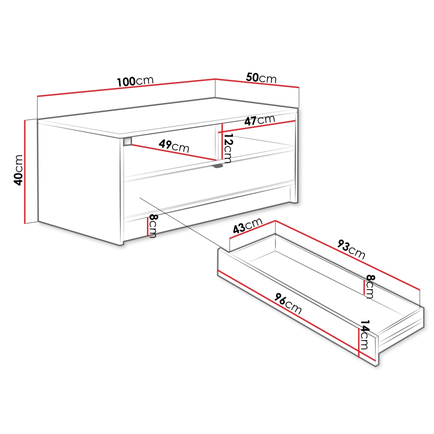 Sohvapöytä TIRENO 40x100 cm musta