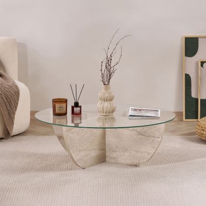 Sohvapöytä VERE Ø 90 cm beige/läpinäkyvä