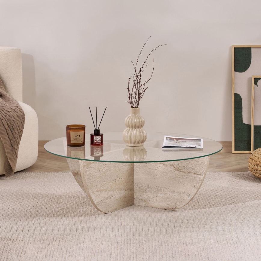 Sohvapöytä VERE Ø 90 cm beige/läpinäkyvä