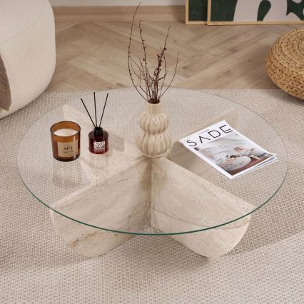 Sohvapöytä VERE Ø 90 cm beige/läpinäkyvä