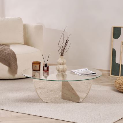 Sohvapöytä VERE Ø 90 cm beige/läpinäkyvä