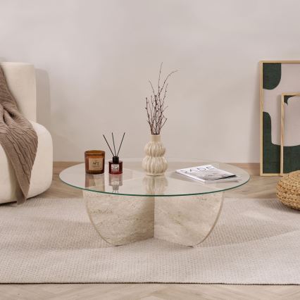 Sohvapöytä VERE Ø 90 cm beige/läpinäkyvä