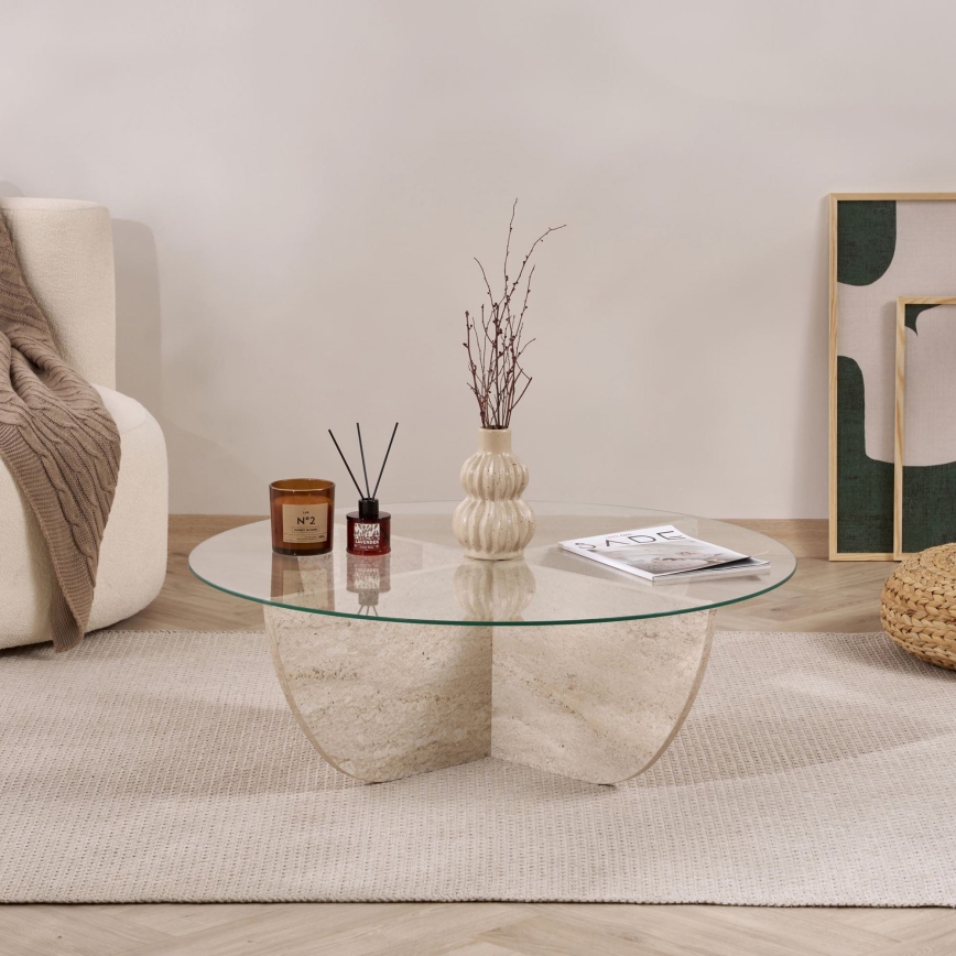 Sohvapöytä VERE Ø 90 cm beige/läpinäkyvä