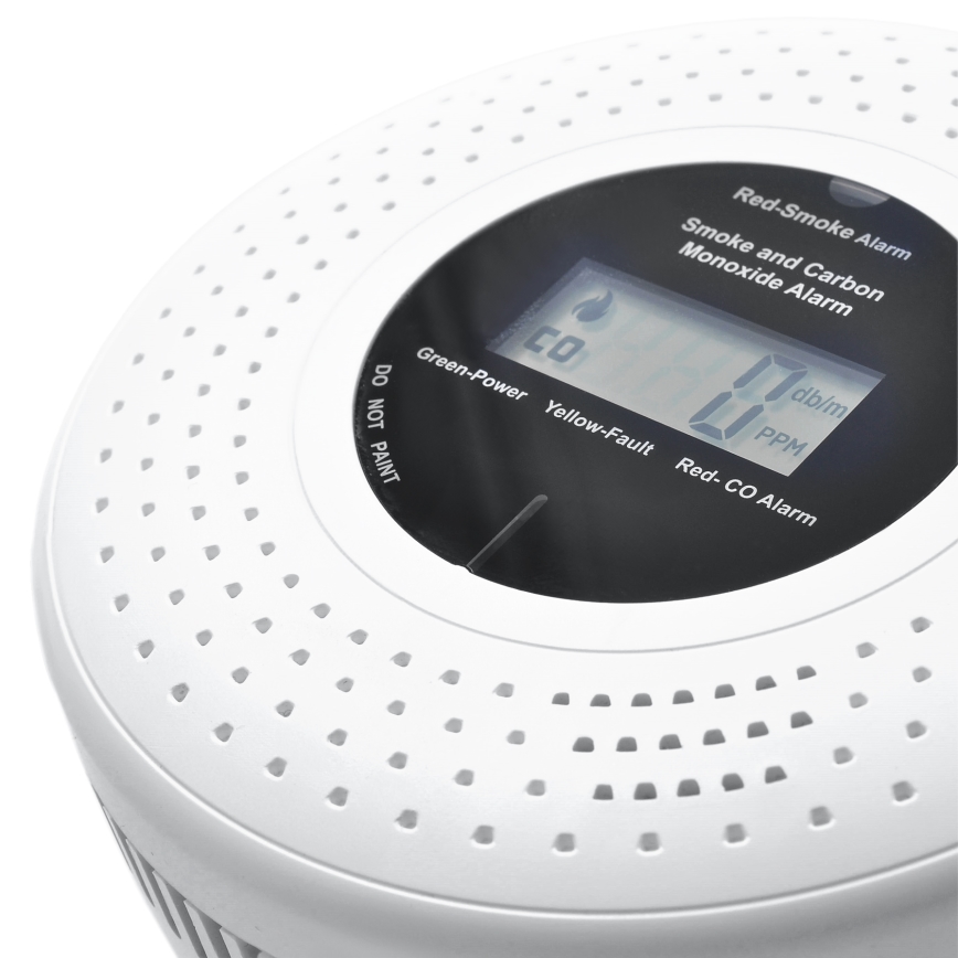 Savuilma- ja hiilimonoksidihälytin LCD-näytöllä 2xAA