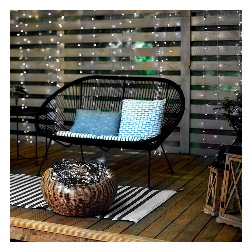 LED-jouluketju 50xLED/8 toimintoa 8m IP44 kylmä valkoinen